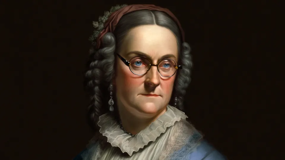 Deborah Read Franklin portrait, elderly woman in spectacles and lace collar
