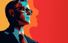 Pop-art profile portrait of a bank executive in suit and glasses