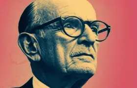 Stylized portrait of Lockheed founder Allan Lockheed in round glasses