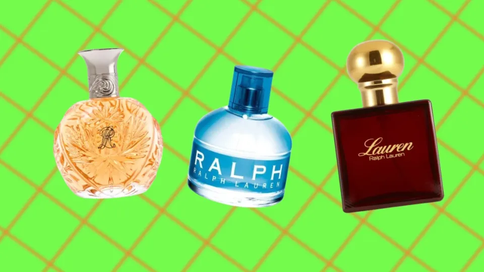 Three Ralph Lauren perfume bottles including blue Ralph and red Lauren