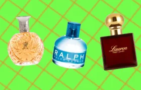 Three Ralph Lauren perfume bottles including blue Ralph and red Lauren