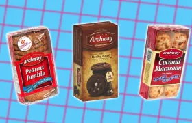 Three vintage Archway cookie packages — Peanut Jumble, Rocky Road, and Coconut Macaroon — in old-style packaging with retro price stickers