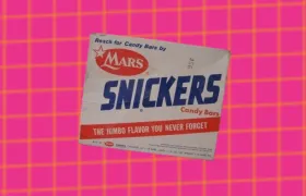 Vintage Mars Snickers candy bar box lid with jumbo flavor slogan