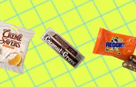 Creme Savers bag, Coconut Grove bar, and Reggie! candy bar wrappers