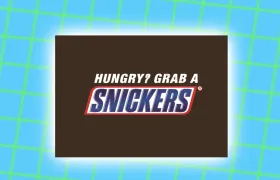 Snickers logo with the Hungry? Grab a Snickers slogan