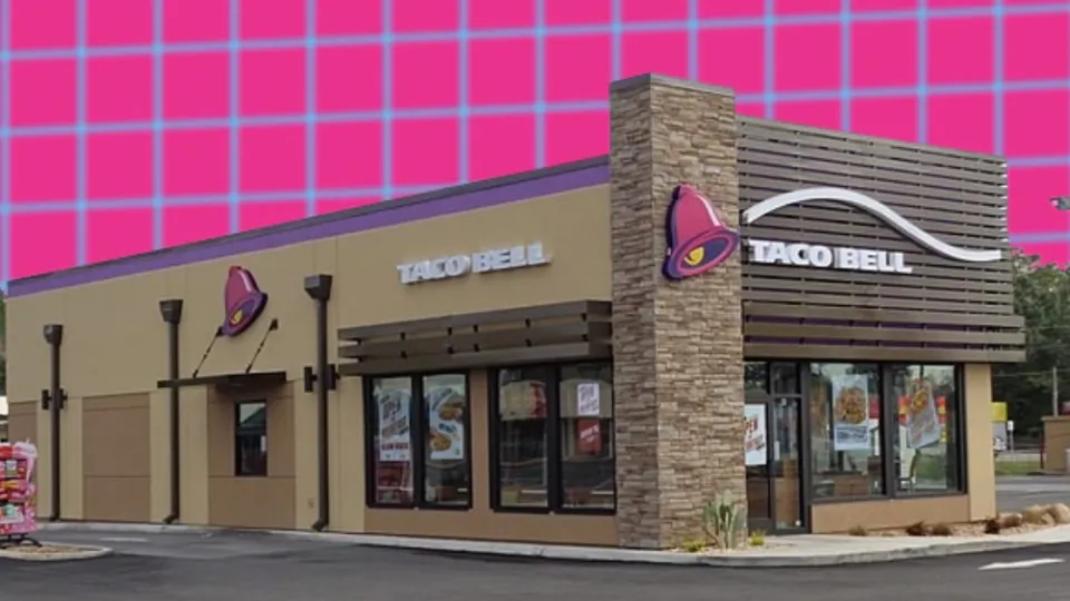 Taco Bell restaurant exterior with purple bell logo and signage