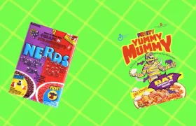 Ralston Nerds cereal box beside a Fruity Yummy Mummy box