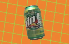 dnL soda can with upside-down 7 Up logo on orange background