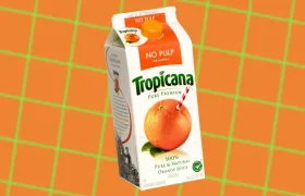 Tropicana Pure Premium No Pulp orange juice carton with orange and straw
