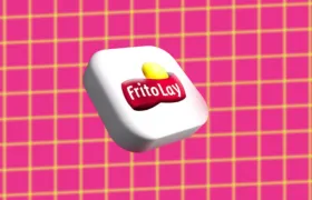 Frito-Lay logo on a white 3D cube against a pink grid