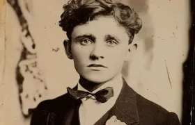 Sepia tintype portrait of young Frank Mars in a bow tie