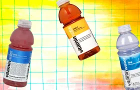 Three Vitaminwater bottles in spark, vital-t and ice flavors