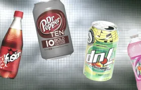 Dr Pepper Red Fusion, TEN, dnL and 7 Up Plus bottles and cans