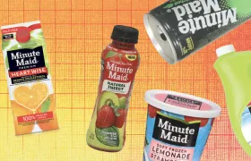 Discontinued Minute Maid products including Heart Wise carton, juice bottle and lemonade tub