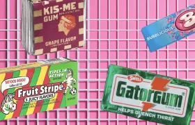 Vintage gum packs including Kis-Me, Fruit Stripe, Gatorgum and Bubblicious