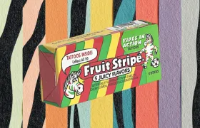 Fruit Stripe gum pack with Yipes the zebra mascot