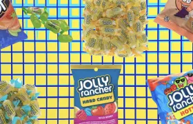 Jolly Rancher Wild Berry and Hotties bags with loose hard candies