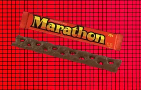 Marathon candy bar wrapper and braided chocolate caramel bar