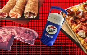 Pizza Hut P'Zone rolls, Pepsi thermos jug and pepperoni pan pizza