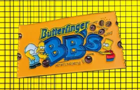 Butterfinger BB's candy package with Homer and Bart Simpson artwork