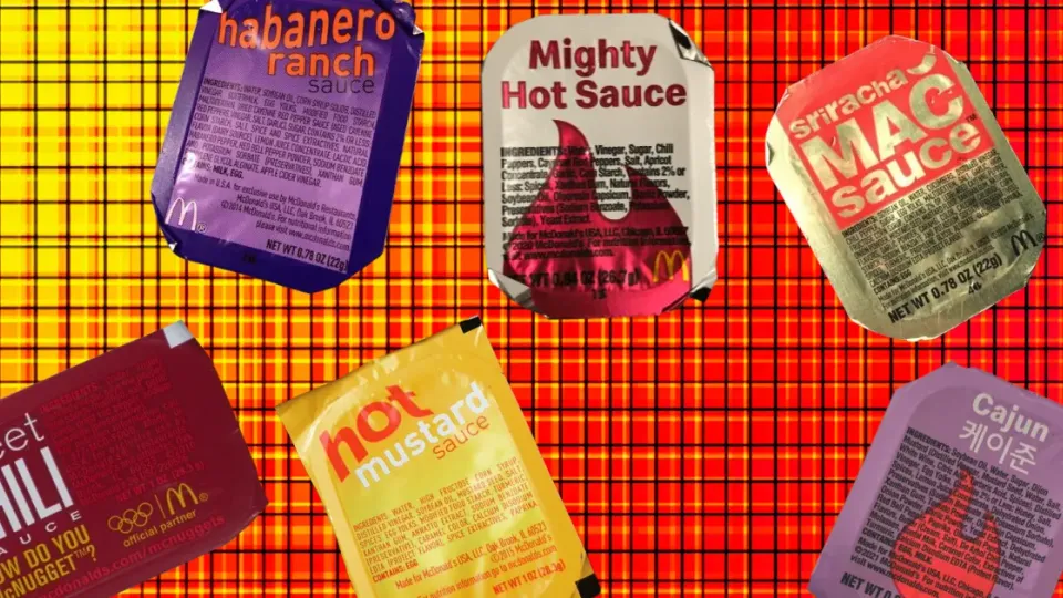 McDonald's dipping sauce packets including Habanero Ranch, Mighty Hot and Sriracha Mac