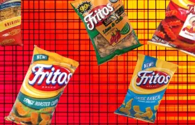 Collage of discontinued Fritos bags including Classic Ranch and Lime and Chile