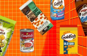 Collage of Goldfish cracker packages including Old Bay, Grahams and Campbell's