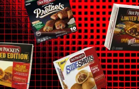 Four discontinued Hot Pockets boxes including Chili Cheese Dog and Sideshots