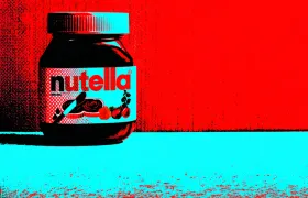 Nutella jar in red and cyan pop art halftone style