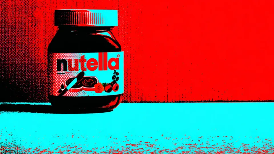 Nutella jar in red and cyan pop art halftone style