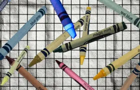 Retired Crayola crayons including blue gray, magic mint, and dandelion