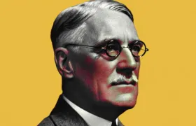 Louis Dapples portrait, Nestlé chairman, round eyeglasses on yellow background