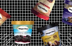 Five discontinued Häagen-Dazs ice cream pints including blueberry crumble and blackberry cabernet