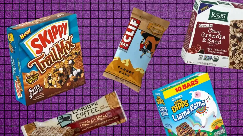 Discontinued granola bar boxes from Skippy, CLIF, Kashi and Quaker