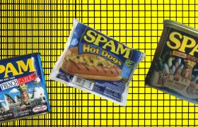 Spam Stinky French Garlic, Spam Hot Dogs, and Golden Honey Grail can