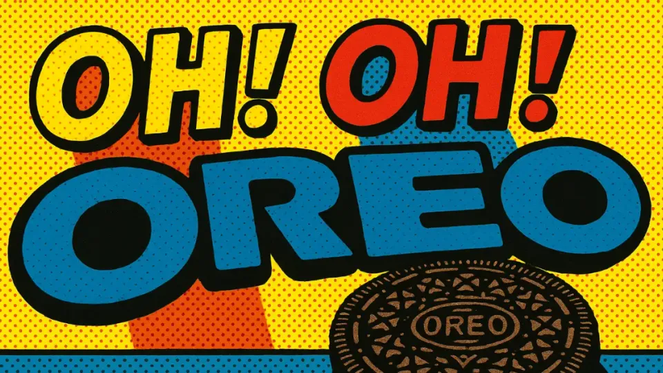 Pop art comic-style Oh Oh Oreo graphic with an Oreo cookie