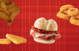 Arby’s curly fries, onion rings, potato cakes and a pizza slider