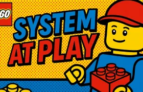 LEGO minifigure holding a red brick beside "System at Play" text