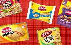 Totino's Party Pizza, Pizza Rolls, Pizza Stuffers, and Snack Mix packages
