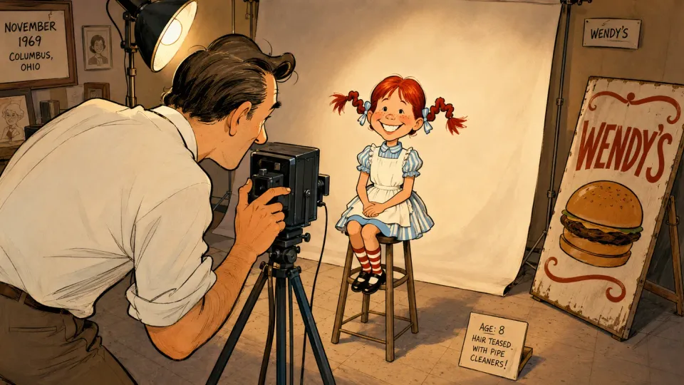Dave Thomas photographing his eight-year-old daughter Wendy in pigtails at the 1969 session that created the Wendy's mascot
